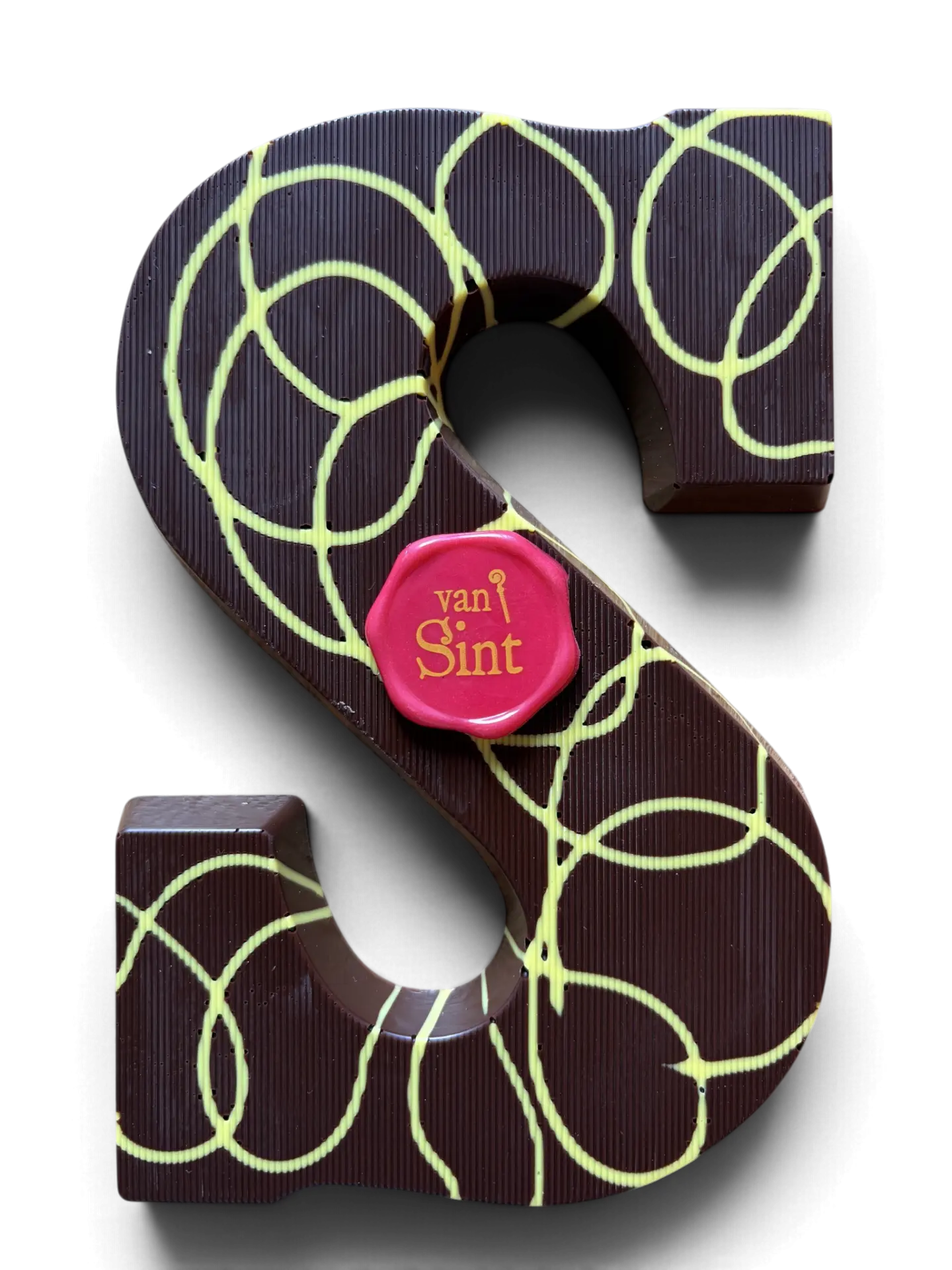 Chocoladeletter S, puur, Gele krullen & zegel