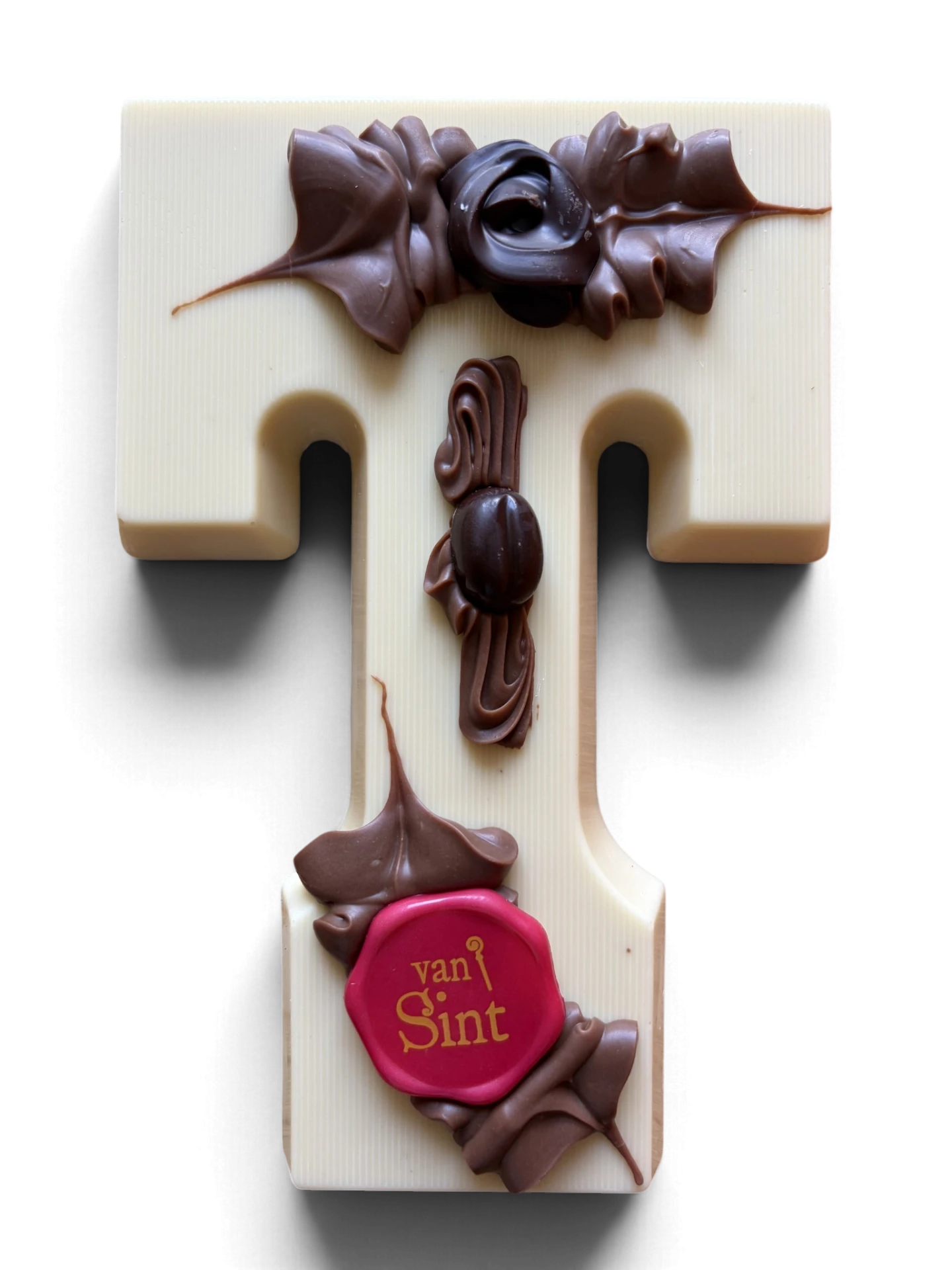 Chocoladeletter T, wit, Van Sint-zegel