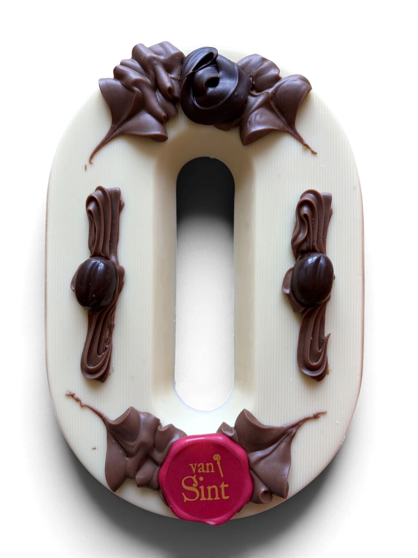 Chocoladeletter O, wit, Van Sint-zegel