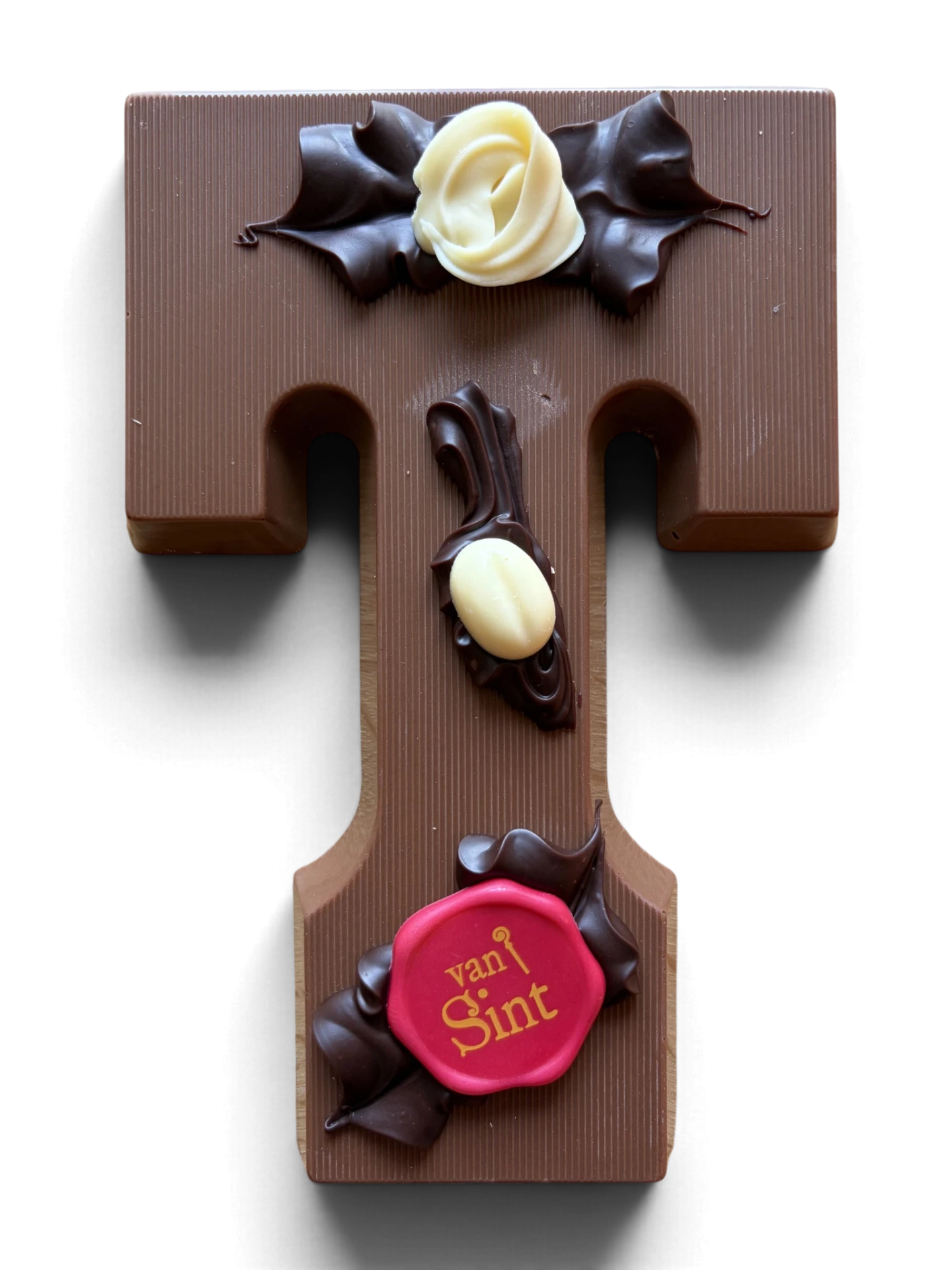 Chocoladeletter T, melk, Van Sint-zegel