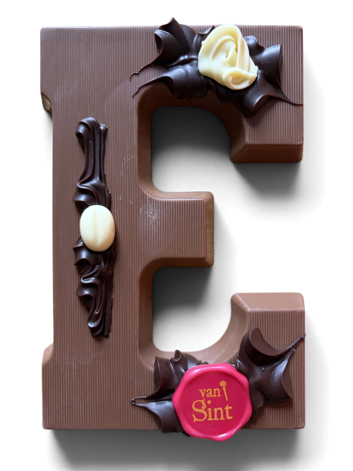 Chocoladeletter E, melk, Van Sint-zegel