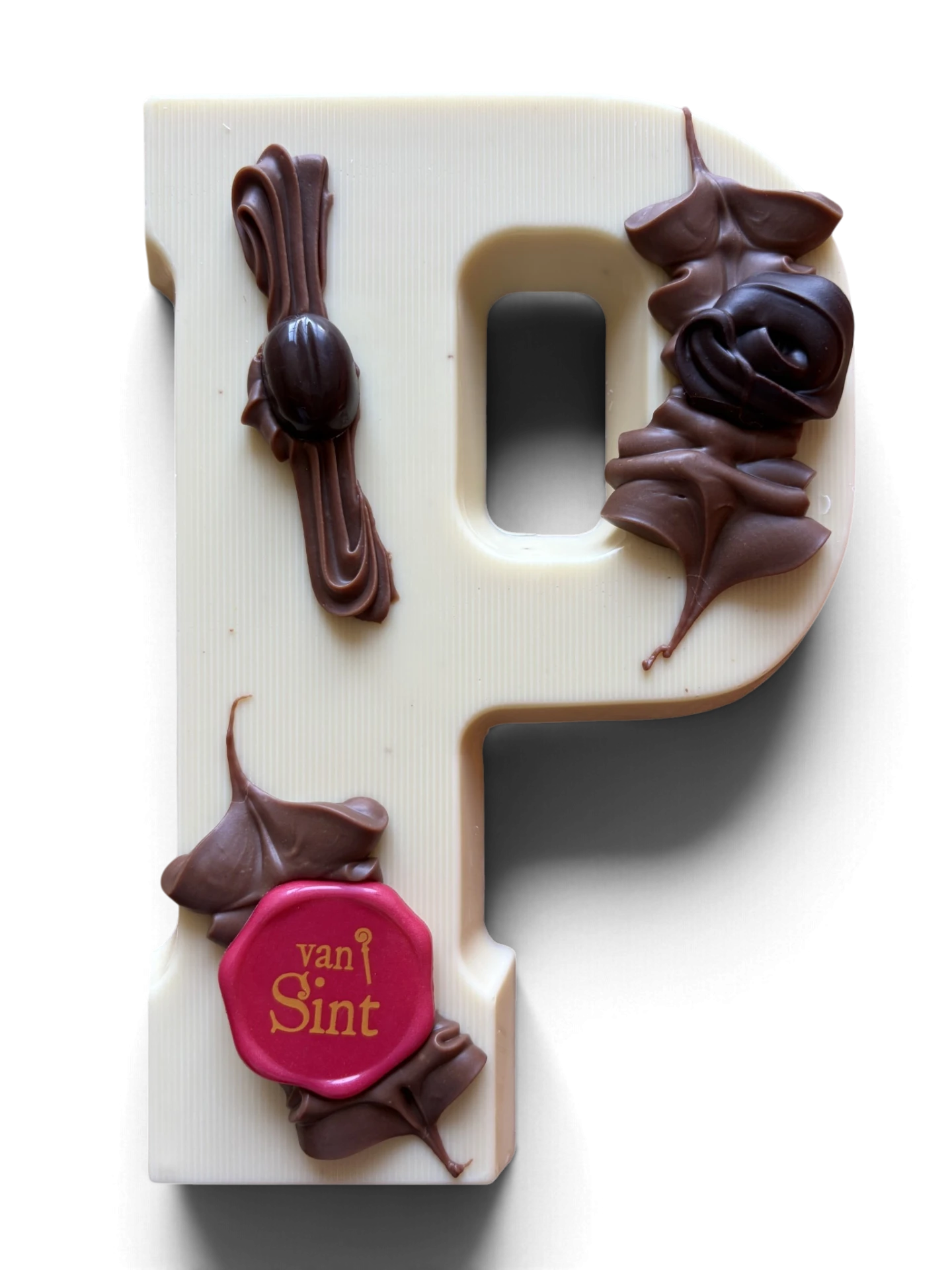 Chocoladeletter P, wit, Van Sint-zegel
