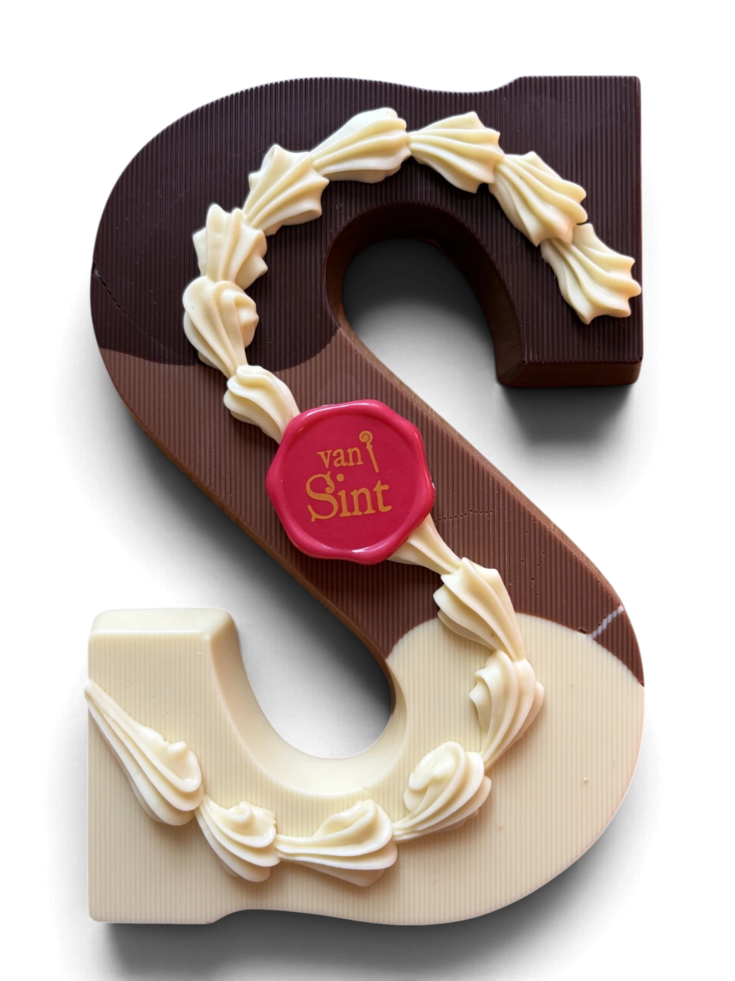 Chocoladeletter S, melk, Puur, melk & wit met zegel