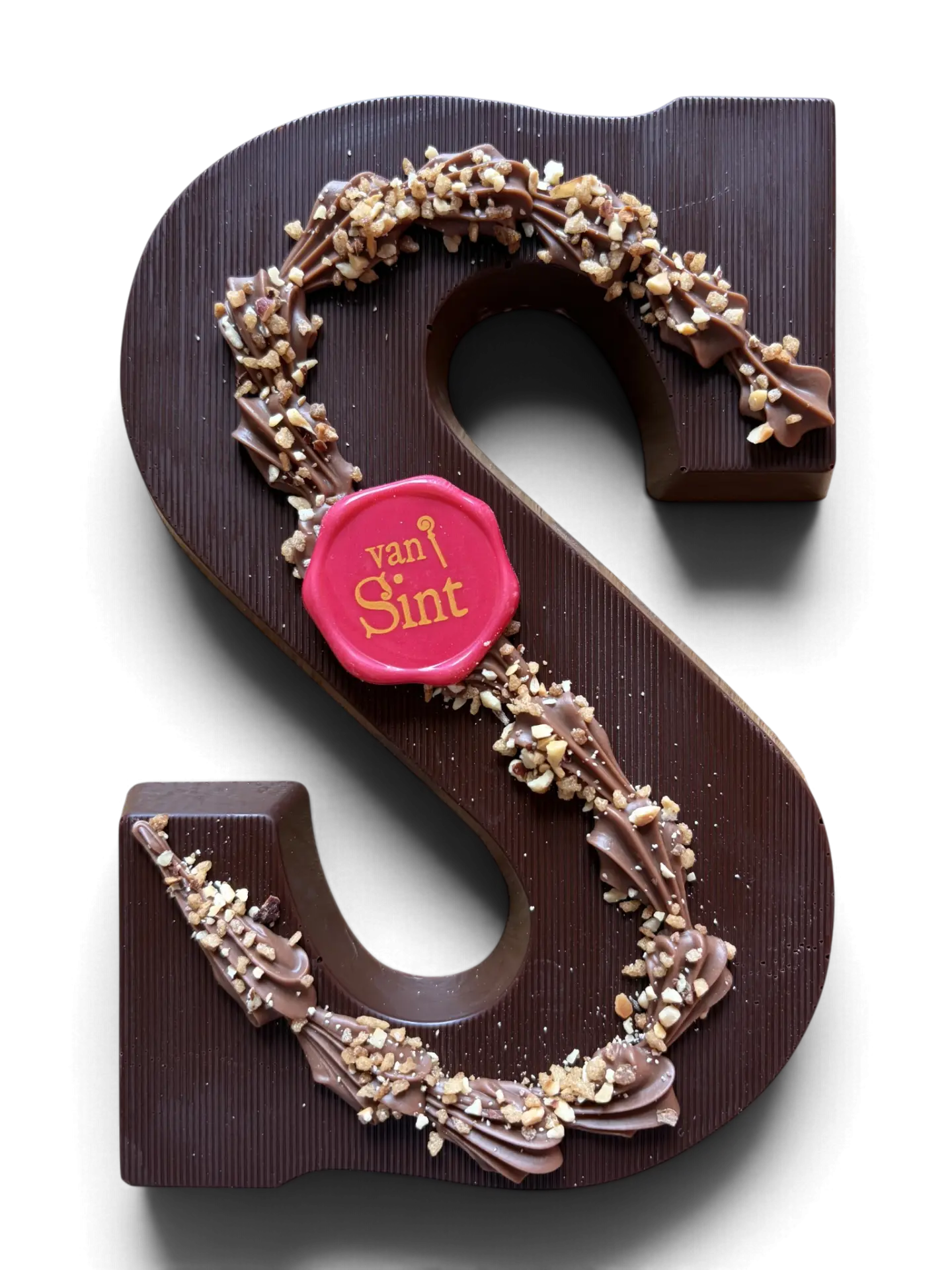 Chocoladeletter S, puur, Rozetten, noten & zegel