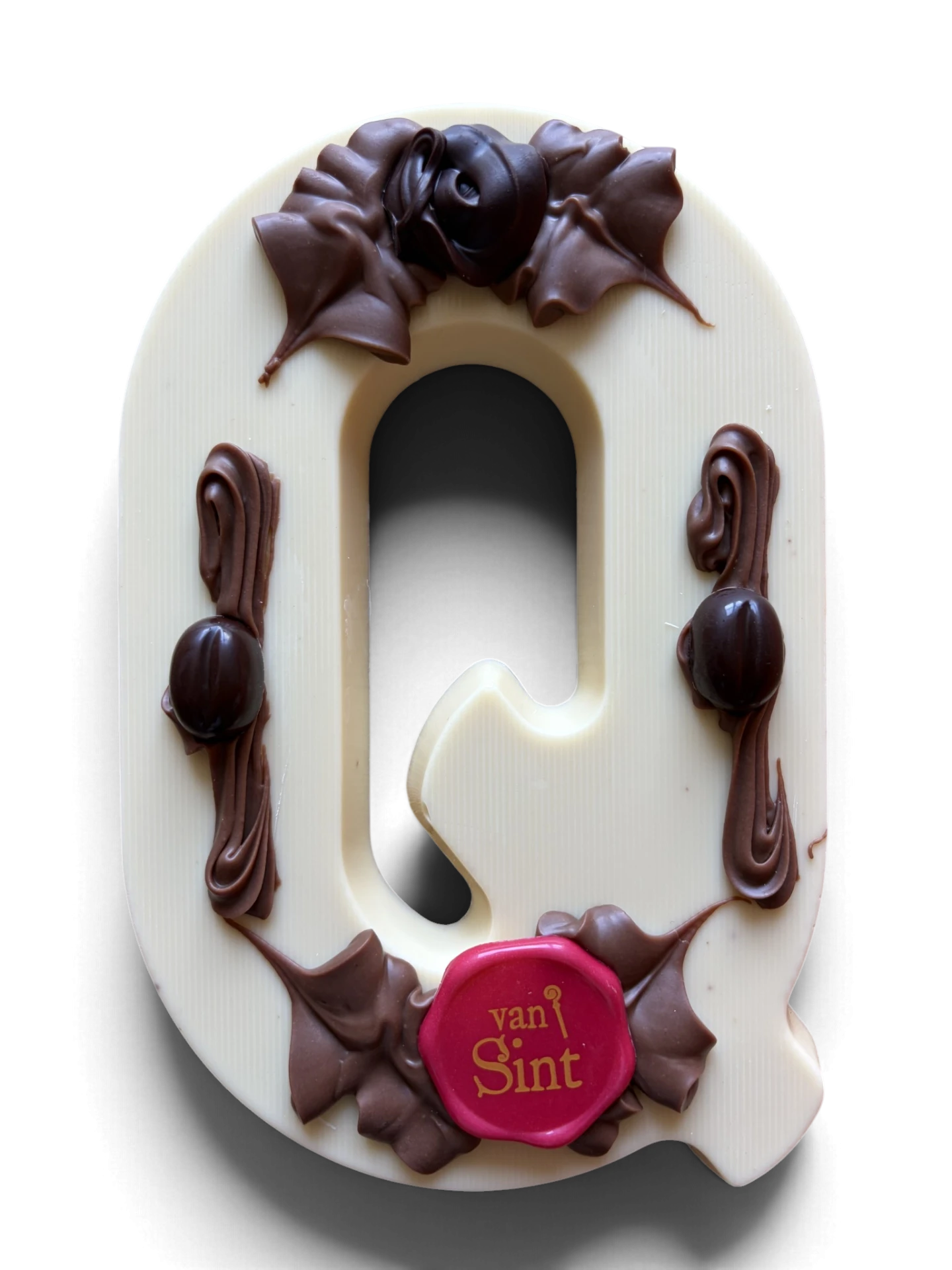 Chocoladeletter Q, wit, Van Sint-zegel