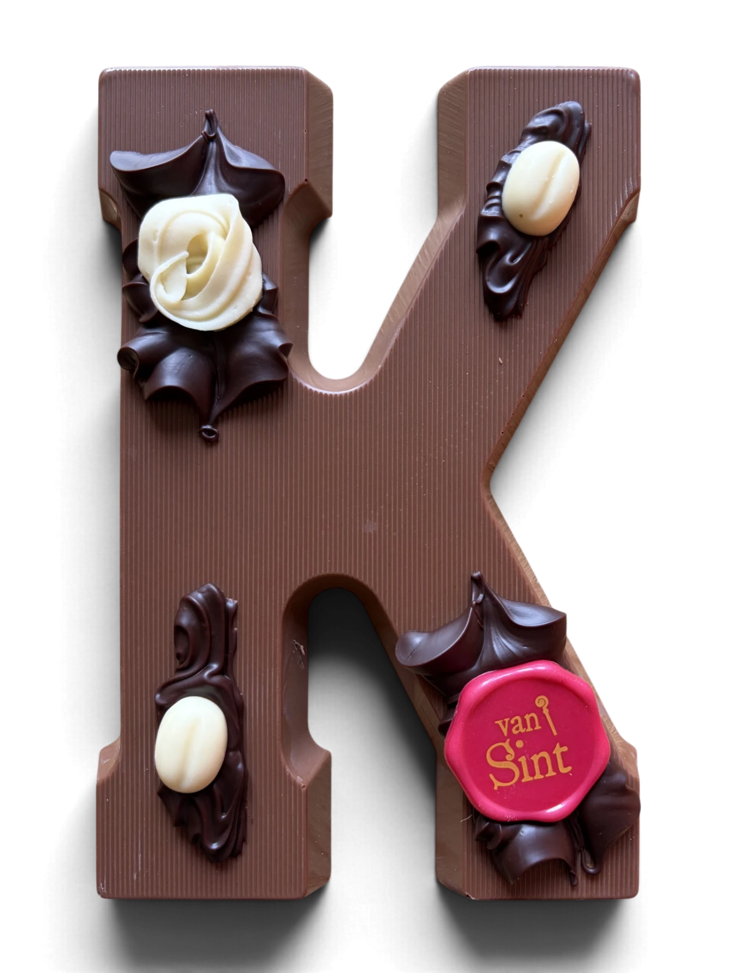 Chocoladeletter K, melk, Van Sint-zegel
