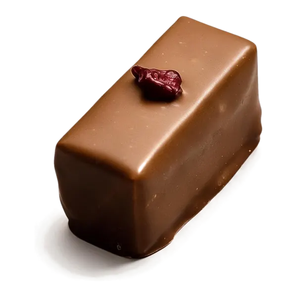 Roodfruit: melkchocolade bonbon met een klein rood accent bovenop