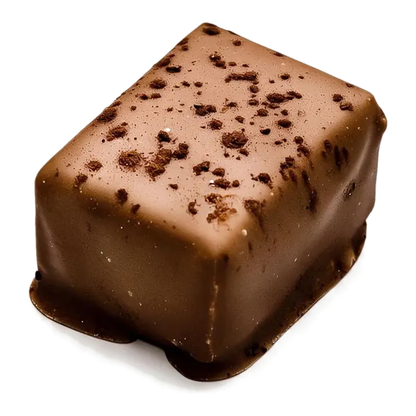 Tiramisu: rechthoekige melkchocolade bonbon met donkere kruimels